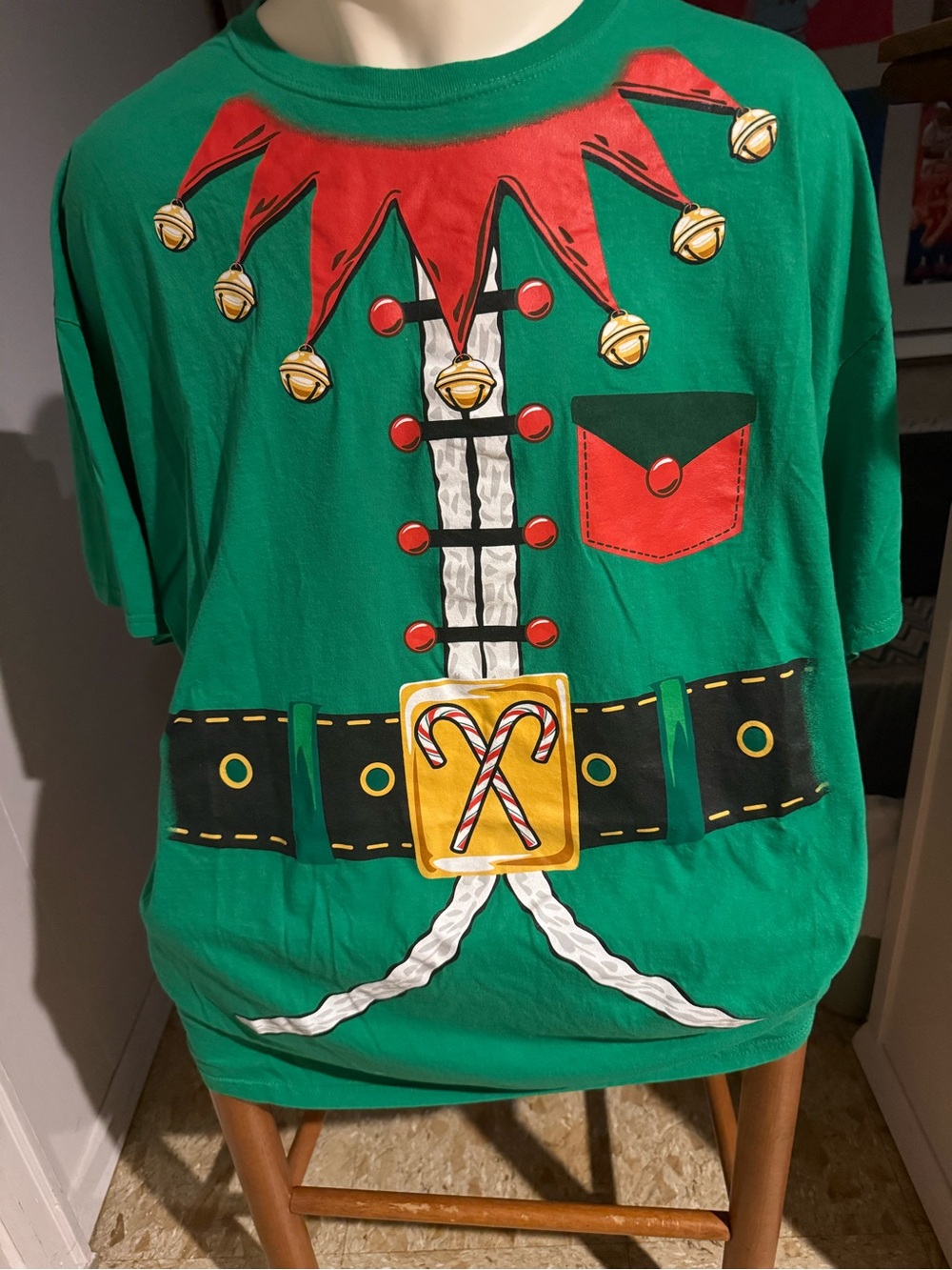 Green Holiday Elf Graphic Short Sleeve Tee Men’s size 3XL